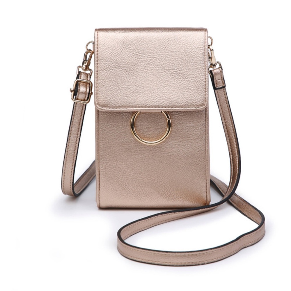 EUC Jen & Co Ayla Metallic Rose Gold Touch-Sensitive Cell Phone Bag